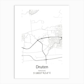 Druten,Netherlands Minimalist Map Art Print