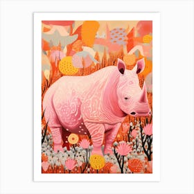 Rhino In The Wild Pink & Orange Geometric 3 Art Print