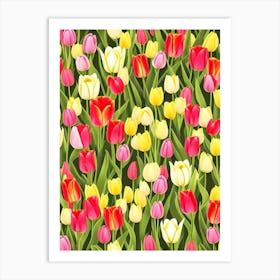 Tulips Repeat Retro Flower Art Print