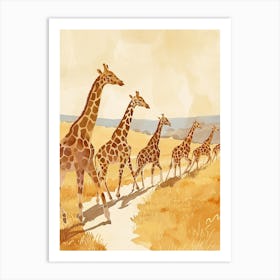 Giraffes In A Line At Sunset 2 Art Print