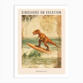 Vintage Dinosaur On A Surf Board Poster Art Print