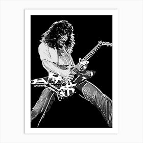 Eddie Van Halen Musician American Rock Guitarist Legend in Grayscale Art Print