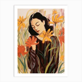 Woman With Autumnal Flowers Kangaroo Paw 1 Art Print