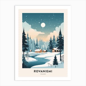 Winter Night  Travel Poster Rovaniemi Finland Art Print