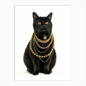 Black Cat With Gold Necklace 1 Art Print