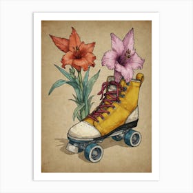 Skateboard And Flowers Art Print