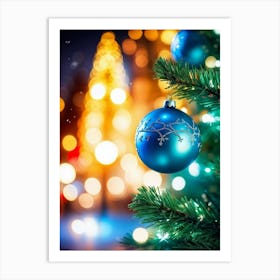 Christmas Tree Ball Background Holiday Merry Celebration Pine Ornament Glow Happy Design (10) Art Print