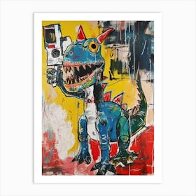 Abstract Colourful Dinosaur Taking A Photo On An Anologue Camera 2 Art Print