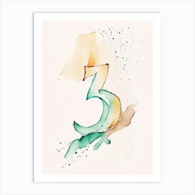 3, Number, Education Minimalist Watercolour 3 Art Print