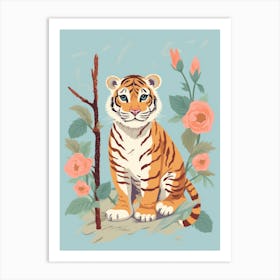 Tiger With Roses Art Print