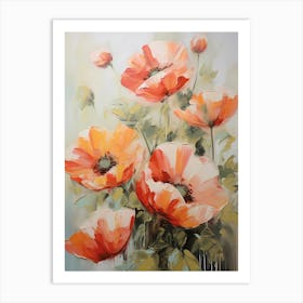 Red Poppy Flowers Abstract Oil Painting Art Art Print