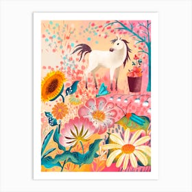 Horse In A Flower Garden Art Print