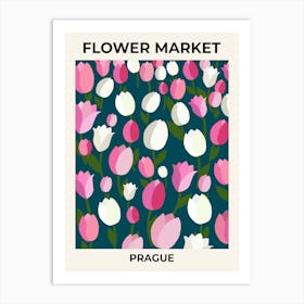 Flower Market Prague Tulips Navy Blue And Pink Art Print