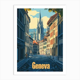 Aihrgdesign A Retro Travel Poster For Geneva Featuring The Hi Deb42674 D39f 43cd A409 Dec455d67b6d 0 Art Print