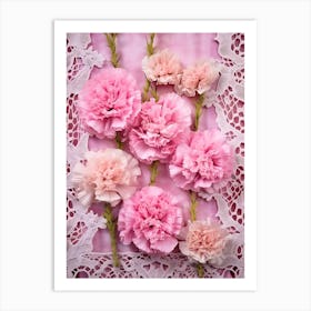 Pink Carnations On Lace 3 Art Print