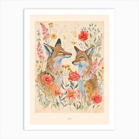 Folksy Floral Animal Drawing Fox 3 Poster Art Print