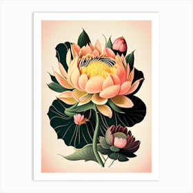 Lotus Flower Bouquet Retro Illustration 1 Art Print
