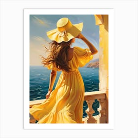 Woman in summer dress looking at the sea 16 Art Print