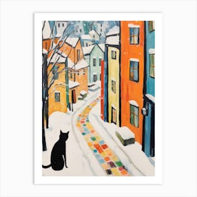 Cat In The Streets Of Bergen   Norway With Snow 4 Art Print
