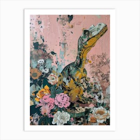 Dinosaur In The Flowers Illustration Art Print