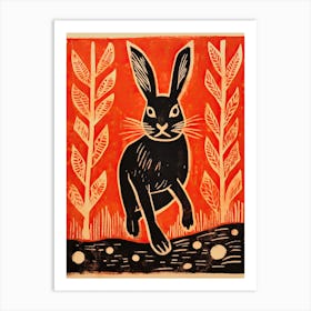 Rabbit, Woodblock Animal  Drawing 4 Art Print
