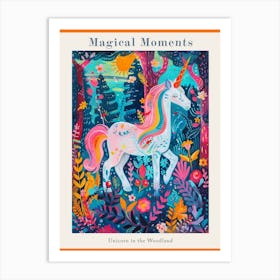 Floral Fauvism Style Unicorn In The Woodland 2 Poster Art Print