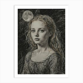 Girl With A Moon Art Print