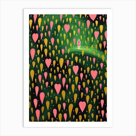 Heart Droplet Pattern With Person In The Background, Swirly Lines Art Print