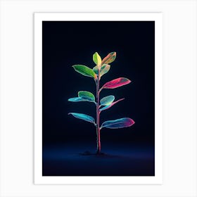 Neon Plant On Black Background 4 Art Print