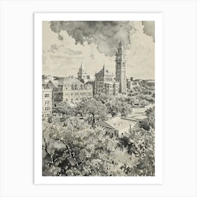 The University Of Texas At Austin Austin Texas Black And White Watercolour 3 Art Print