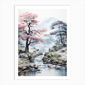 Kamikochi In Nagano, Japanese Brush Painting, Ukiyo E, Minimal 3 Art Print