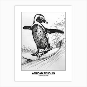 Penguin Surfing Waves Poster 2 Art Print