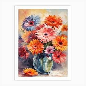 Orange Gerbera Flowers in a Glass Vase #2 Art Print