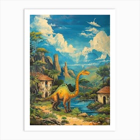 Dinosaur In An Ancient Village Painting 3 Art Print