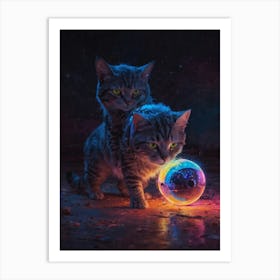 Two Cats Playing With A Glowing Ball Art Print