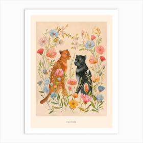 Folksy Floral Animal Drawing Panther 3 Poster Art Print
