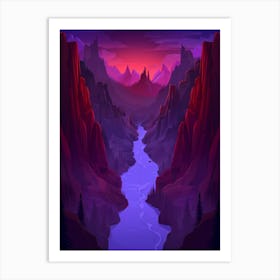 Mountain Valley At Sunset Art Print