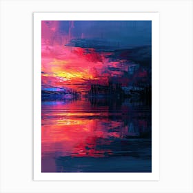 Sunset Over Water | Pixel Minimalism Art Series Art Print