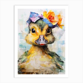 Mixed Media Floral Duckling Collage 1 Art Print