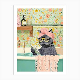 Cat reading in the bathtub Art Print