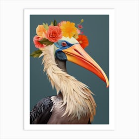 Bird With A Flower Crown Brown Pelican 3 Art Print