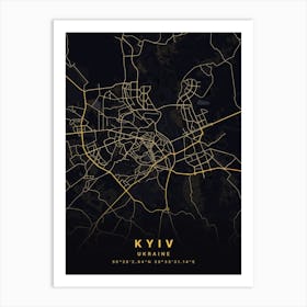 Kyiv Ukraine Black And Gold Map Art Print