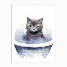 Chartreux Cat In Bathtub Bathroom 2 Art Print