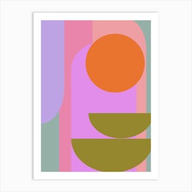 Modern Geometry in Cute Aesthetic Purple Green and Orange Art Print