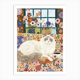 Tea Time With A Ragdoll Cat 1 Art Print