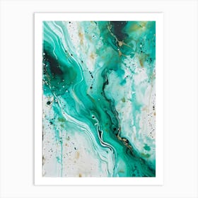 Acrylic Painting Of An Abstract Design Featuring Dirty Watercolor Splashes Blending Teal Green An (4) Art Print