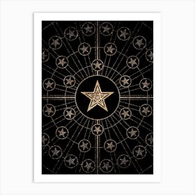 Geometric Glyph Radial Array in Glitter Gold on Black n.0211 Art Print