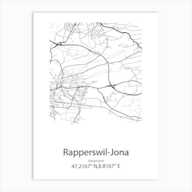 Rapperswil Jona,Switzerland Minimalist Map Art Print