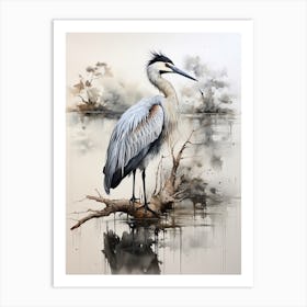 Pelican, Japanese Brush Painting, Ukiyo E, Minimal 2 Art Print