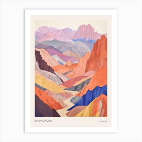 Aconcagua Argentina 2 Colourful Mountain Illustration Poster Art Print